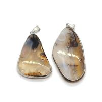 Lace Agate Pendants, with Brass, silver color plated, Unisex, mixed colors, 20x40-30x65mm, Sold By PC