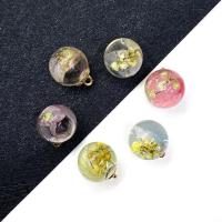 Glas Globe vedhæng, med Tørret blomst & Resin, Runde, epoxy sticker, Unisex, flere farver til valg, 16mm, Solgt af PC