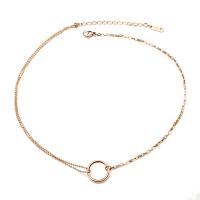 Titanium Steel Necklace, with 5cm extender chain, Donut, Vacuum Ion Plating, Double Layer & for woman, more colors for choice, 15.50mm, Length:Approx 35 cm, Sold By PC