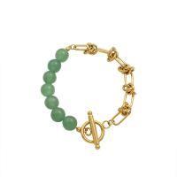 Gemstone Bracelets, Titanium Steel, with Lava & Green Aventurine, Vacuum Ion Plating, for woman, more colors for choice, 9mm, Length:Approx 17 cm, Sold By PC