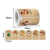 Kraft Sticker Paper, Juledesign & du kan DIY, blandede farver, 76.20x50.80mm, 250pc'er/Spool, Solgt af Spool