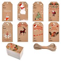 Kraft étiquette Tag, Conception de Noël & styles différents pour le choix, couleurs mélangées, 30x50mm, 100PC/sac, Vendu par sac