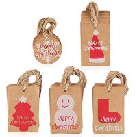 Kraftpapier Label- Tag, mit Hanfgarn, Weihnachts-Design & verschiedene Stile für Wahl, gemischte Farben, 100PCs/Tasche, verkauft von Tasche
