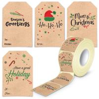 Kraft Sticker Paper, Rectangle, Christmas Design & different styles for choice, mixed colors, Sold By Spool
