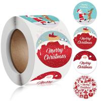 Copper Printing Paper Sticker Paper, with Adhesive Sticker, Round, Christmas Design & different size for choice & different styles for choice, mixed colors, 500PCs/Spool, Sold By Spool