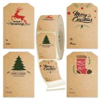 Kraft Sticker Paper, Rektangel, Juledesign & du kan DIY, 75x50mm, 300pc'er/Spool, Solgt af Spool
