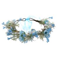 Cloth Hair Wreath, with Satin Ribbon, Flower, wedding gift & for woman, blue, 160mm, Sold By PC