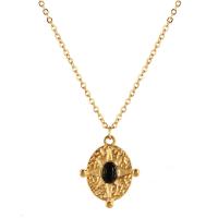 Stainless Steel Jewelry Necklace, 304 Stainless Steel, with Resin, with 1.97 extender chain, Vacuum Plating, for woman, golden, 18x22mm, Length:17.72 Inch, Sold By PC