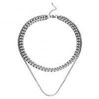 Stainless Steel Chain Necklace 304 Stainless Steel with 3.94 extender chain Vacuum Plating Double Layer & Unisex Length 13.78 Inch 17.72 Inch Sold By Set