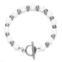 Stainless Steel Jewelry Bracelet, 304 Stainless Steel, with Plastic Pearl, Vacuum Plating, different size for choice & for woman, more colors for choice, Sold By PC