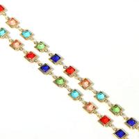 Brass Beading Chains with Crystal Square rack plating & DIY mixed colors nickel lead & cadmium free Sold By PC