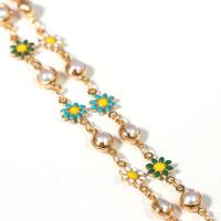 Brass Beading Chains with Shell Pearl Flower rack plating & DIY & enamel mixed colors nickel lead & cadmium free 7mm 6mm Sold By PC