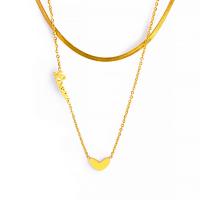 Titanstahl Halskette, mit Verlängerungskettchen von 5cm, Herz, Doppelschicht & Modeschmuck & einstellbar & für Frau, goldfarben, Länge:40 cm, verkauft von PC