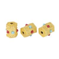 Tibetan Style Spacer Beads, with Plastic, Hexagon Bugles, gold color plated, DIY, golden, nickel, lead & cadmium free, 8.50x12mm, Hole:Approx 2mm, 5PCs/Bag, Sold By Bag