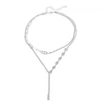 Multi Layer Necklace, Tibetan Style, with 6cm extender chain, silver color plated, Double Layer & fashion jewelry & adjustable & for woman, silver color, nickel, lead & cadmium free, Length:36 cm, 45 cm, Sold By PC