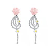 Brincos de Cristal, acrilico, with cristal, Coração, joias de moda & para mulher, rosa, 22x125mm, vendido por par
