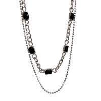 Mode-Multi-Layer-Halskette, Titanstahl, mit Verlängerungskettchen von 7cm, Doppelschicht & Modeschmuck & einstellbar & Micro pave Zirkonia & für Frau, keine, Länge:40.5 cm, 47.5 cm, verkauft von PC