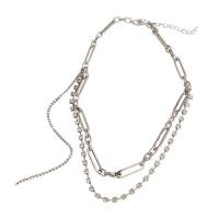 Multi Layer Necklace, Tibetan Style, with Titanium Steel, with 5cm extender chain, silver color plated, fashion jewelry & adjustable & for woman & with rhinestone, more colors for choice, Length:39 cm, Sold By PC