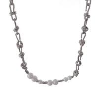 Plastične biserna ogrlica, Cink Alloy, s Plastična Pearl, s 7cm Produžetak lanac, Krug, srebrne boje pozlaćen, modni nakit & prilagodljiv & za žene, srebro, nikal, olovo i kadmij besplatno, Dužina 48 cm, Prodano By PC