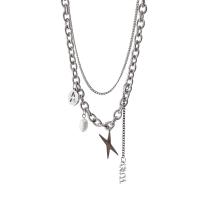 Titanium Steel Necklace, with Plastic Pearl, with 7cm extender chain, Letter X, Vacuum Ion Plating, Double Layer & fashion jewelry & adjustable & for woman, silver color, Length:41.5 cm, 44.5 cm, Sold By PC