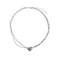 Titanium Steel Necklace with Zinc Alloy with 5cm extender chain Heart silver color plated fashion jewelry & adjustable & micro pave cubic zirconia & for woman Length 43.5 cm Sold By PC