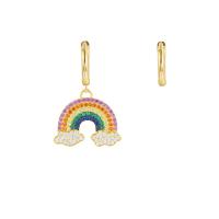 Asymmetric Earrings, Tibetan Style, Rainbow, gold color plated, for woman & with rhinestone, 35x20mm, Sold By Pair