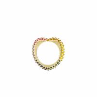 Zinc Alloy fingerring, Heart, guldfarve belagt, for kvinde & med rhinestone, flere farver til valg, 26x26mm, Solgt af PC