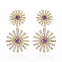 Cubic Zirconia Micro Pave Brass Earring, gold color plated, for woman & with cubic zirconia, more colors for choice, 31x17mm, Sold By Pair