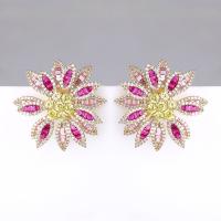 Cubic Zirconia Micro Pave Brass Earring Flower gold color plated for woman & with cubic zirconia Sold By Pair