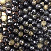 Gemstone šperky Korálky, Gold Obsidian, Kolo, lesklý, DIY & tváří, černý, 10mm, Prodáno za Cca 15 inch Strand