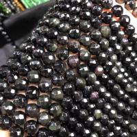 Crna Obsidian perle, Opsidijan, Krug, uglađen, možete DIY & različite veličine za izbor & faceted, crn, Prodano Per Približno 15 inčni Strand