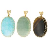 Gemstone Pendants Jewelry, Natural Stone, with brass wire, DIY & different materials for choice, more colors for choice, 31x50x8mm, Hole:Approx 3mm, Sold By PC