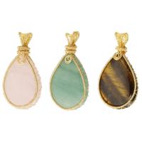 Gemstone Pendants Jewelry Natural Stone with brass wire Teardrop Approx 3mm Sold By PC