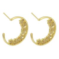 Cubic Zirconia Micro Pave Brass Earring Round gold color plated fashion jewelry & micro pave cubic zirconia & for woman golden Sold By Lot