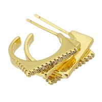 Boucles d'oreilles en laiton zircon cubique pavent, Placage de couleur d'or, bijoux de mode & pavé de micro zircon & pour femme, doré, 3x17x21mm, 10pairescouple/lot, Vendu par lot