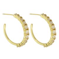 Cubic Zirconia Micro Pave Brass Earring, gold color plated, fashion jewelry & micro pave cubic zirconia & for woman, golden, 3x24x24mm, 10Pairs/Lot, Sold By Lot