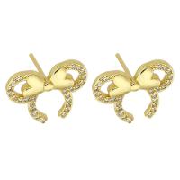 Cubic Zirconia Micro Pave Brass Earring Bowknot gold color plated fashion jewelry & micro pave cubic zirconia & for woman golden Sold By Lot