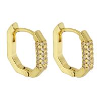 Boucles d'oreilles en laiton zircon cubique pavent, Placage de couleur d'or, bijoux de mode & pavé de micro zircon & pour femme, doré, 3x14x13mm, 10pairescouple/lot, Vendu par lot