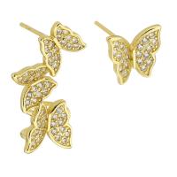 Cubic Zirconia Micro Pave Brass Earring, Butterfly, gold color plated, fashion jewelry & micro pave cubic zirconia & for woman, golden, 10Pairs/Lot, Sold By Lot