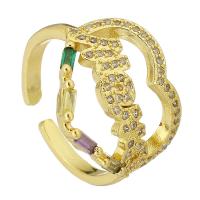 Köbös Circonia mikro egyengetni sárgaréz gyűrű, arany színű aranyozott, divat ékszerek & mikro egyengetni cirkónia & a nő, sokszínű, 18x16mm, Lyuk:Kb 3mm, Méret:6.5, 10PC-k/Lot, Által értékesített Lot