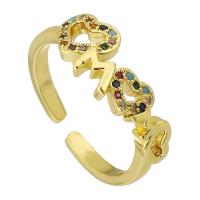 Cubique anneau en laiton Circonia Micro Pave, Placage de couleur d'or, bijoux de mode & pavé de micro zircon & pour femme, multicolore, 7mm, Trou:Environ 3mm, Taille:6, 10PC/lot, Vendu par lot