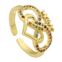 Cubique anneau en laiton Circonia Micro Pave, Placage de couleur d'or, bijoux de mode & pavé de micro zircon & pour femme, multicolore, 18x12mm, Trou:Environ 3mm, Taille:6, 10PC/lot, Vendu par lot