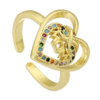Cubique anneau en laiton Circonia Micro Pave, Placage de couleur d'or, bijoux de mode & pavé de micro zircon & pour femme, multicolore, 14.50x14.50mm, Trou:Environ 3mm, Taille:6, 10PC/lot, Vendu par lot