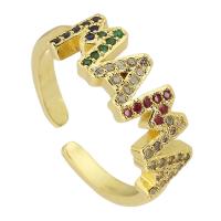 Kubieke Circonia Micro Pave Brass Ring, Messing, gold plated, mode sieraden & micro pave zirconia & voor vrouw, multi-gekleurde, 6mm, Gat:Ca 3mm, Maat:6, 10pC's/Lot, Verkocht door Lot