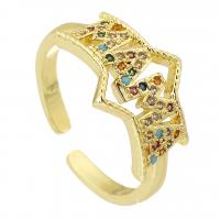 Kubieke Circonia Micro Pave Brass Ring, Messing, gold plated, mode sieraden & micro pave zirconia & voor vrouw, multi-gekleurde, 11mm, Gat:Ca 3mm, Maat:6, 10pC's/Lot, Verkocht door Lot