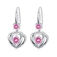 Brass Drop Earring Heart plated fashion jewelry & for woman & with rhinestone Sold By Pair