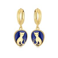 Huggie Hoop Drop Earring Brass Cat epoxy gel fashion jewelry & for woman 26mm Sold By Pair