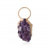 Amethyst Pendant with Brass irregular gold color plated Unisex purple 35mm Sold By PC