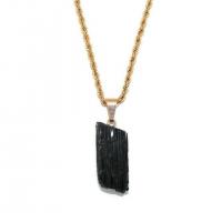 Gemstone Pendants Jewelry, Schorl, with Brass, irregular, plated, Unisex, more colors for choice, 4-10mm, Sold By Pair