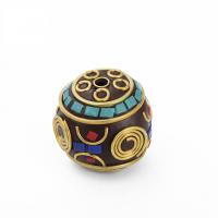Brass Jewelry Beads, with Resin & Tibetan Style, Round, DIY, mixed colors, 25mm, Sold By PC
